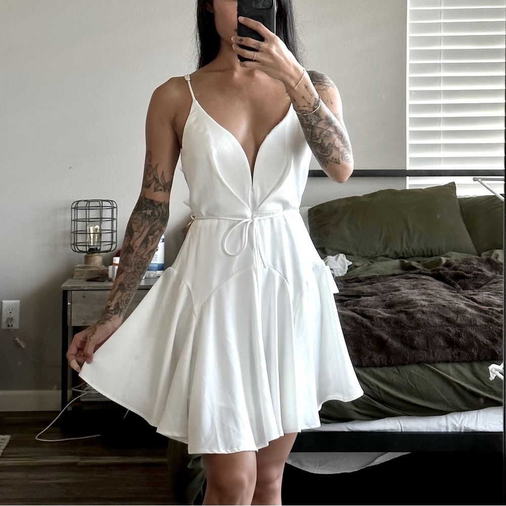 Satin Dress with Low-V notch & Ruffle Back